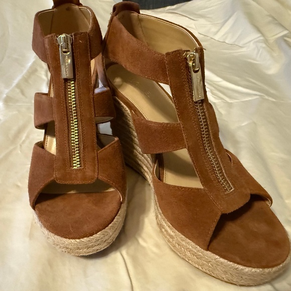 Michael Kors Brown Suede Damita Espadrille Wedge Sandals - Picture 1 of 10